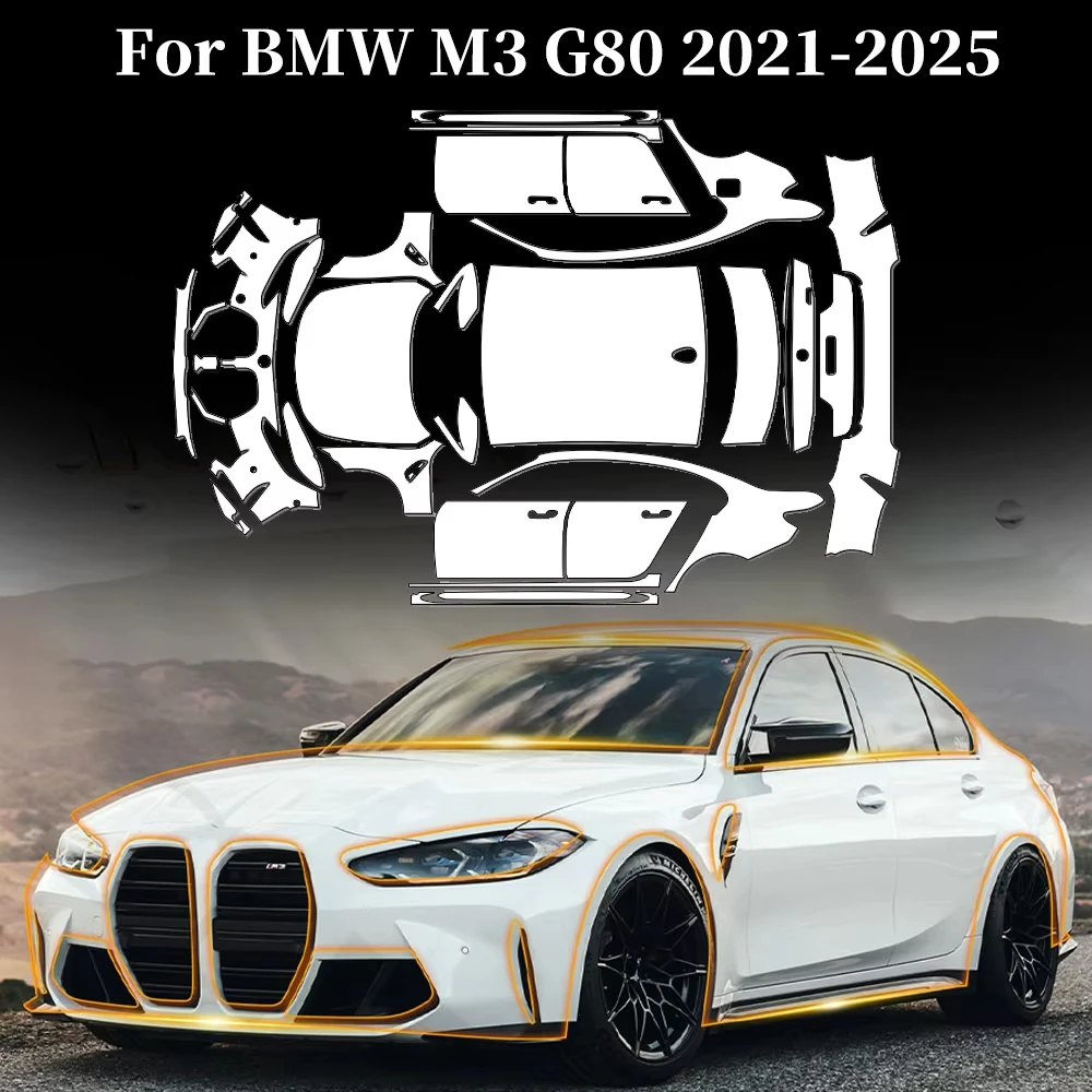 

For BMW M3 G80 2021 2022 2023 2024 Transparent Bra 8.5Mil TPU Scratch-resistant Paint Protection Film Invisible Pre-cut PPF Kit