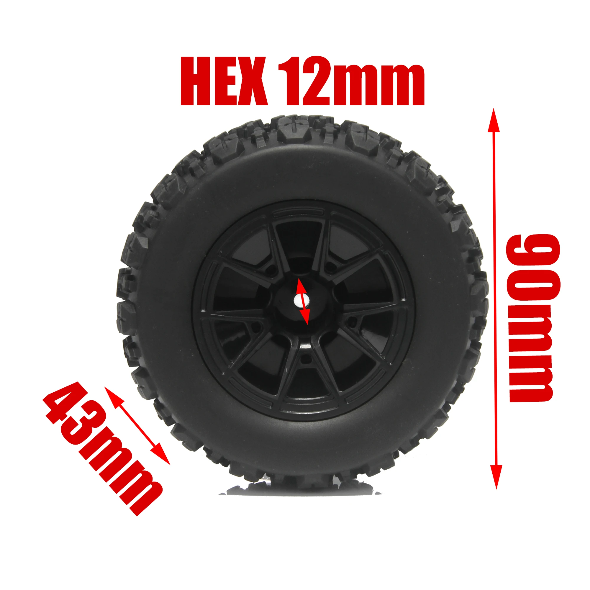 4PCS NEEBRC 90mm 12mm Hex Monster Tires Wheels for 1/14 1/16 RC Car Truck WLTOYS 144001 144010 HBX 16889 16890 SCY 16101 16102