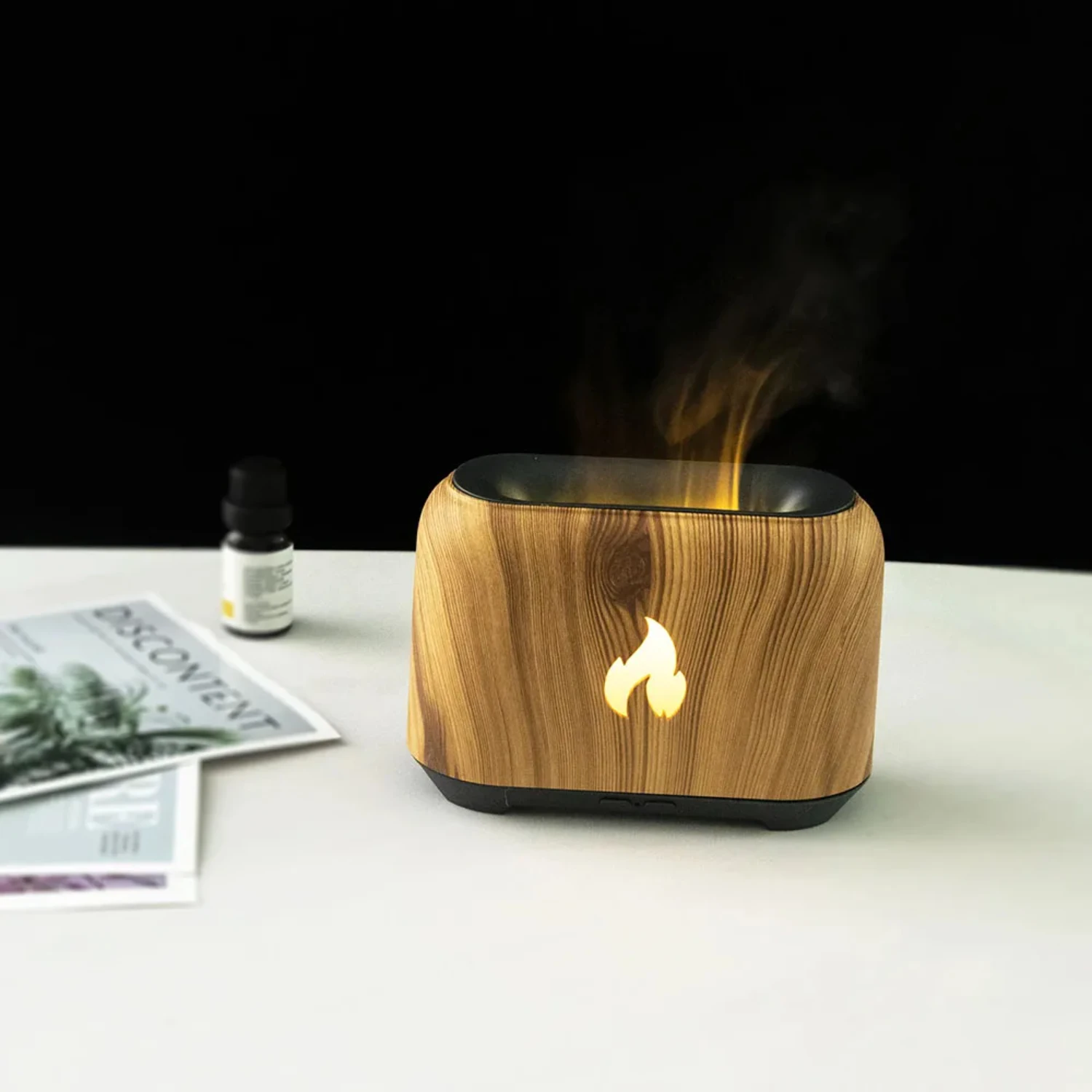 Diffuseur d'huiles essentielles à ultrasons coloré avec lampe à flamme de simulation LED, brumisateur froid, humidificateur d'air pour la relaxation et l'Ar