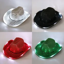 Holiday Light Up Supplies Western Cowboy Hat Fluorescent Party Cap LED Cowboy Cowgirl Hat Shining Rave Party