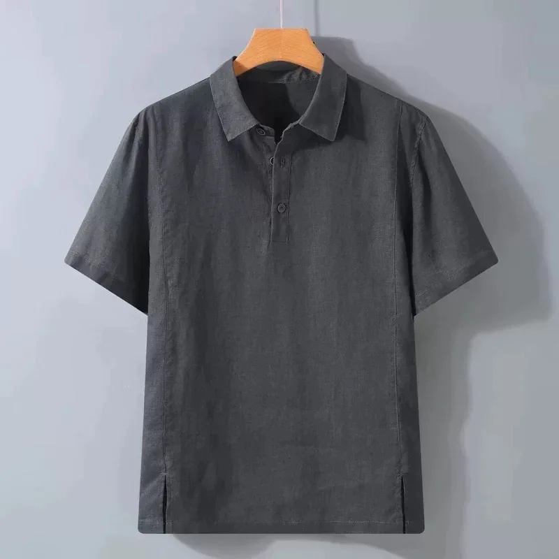 Lightweight Short Sleeve  Shirt in Dark Blue Casual Style Cotton Linen Fabric Breathable Skin-friendly Summer New Arrival...