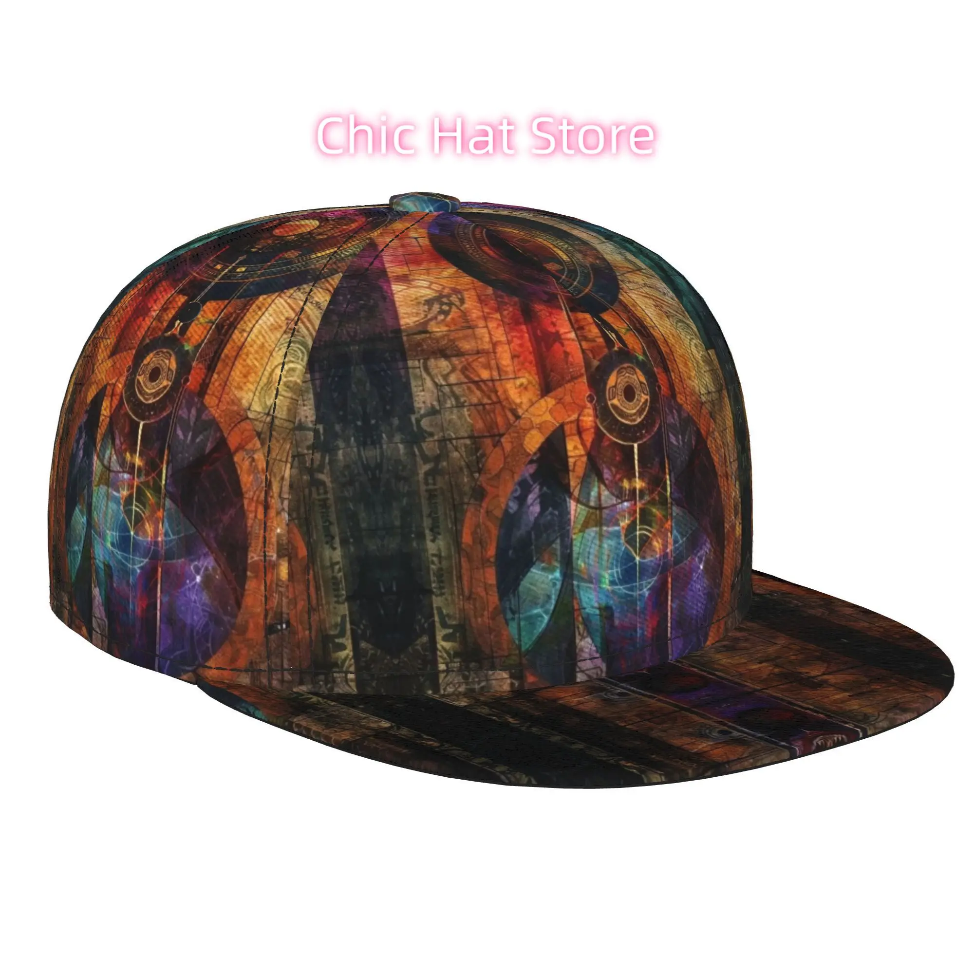 1pc Cosmic Geometric Abstract Art Fully Printed Hip-Hop Cap, Stylish Flat-Brimmed Baseball Cap, Trucker Caps, Baseball Caps,