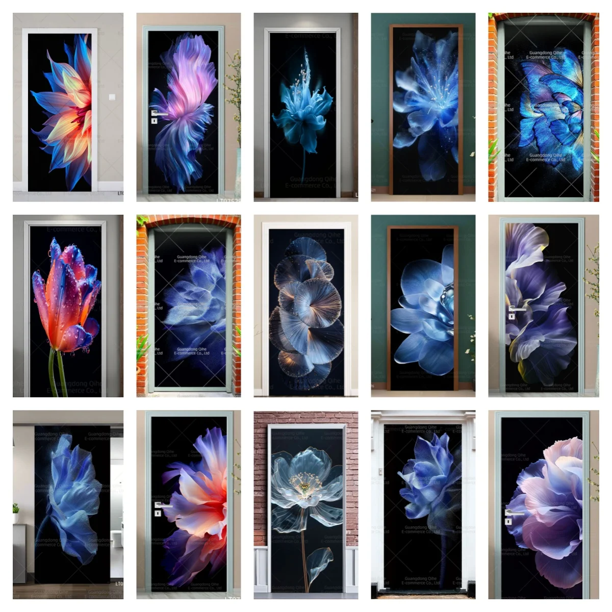 

3D Floral Door Sticker Self Adhesive Removable 3D Realistic Flower Door Wrap Peel and Stick Full Door Cover Decal for Home Decor