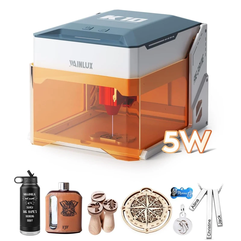 WAINLUX K10 5W Laser Engraver 5000mW Mini Fiber Laser Engraving Marking Machine for Wood Leather Metal Paper Glass Cloth DIY