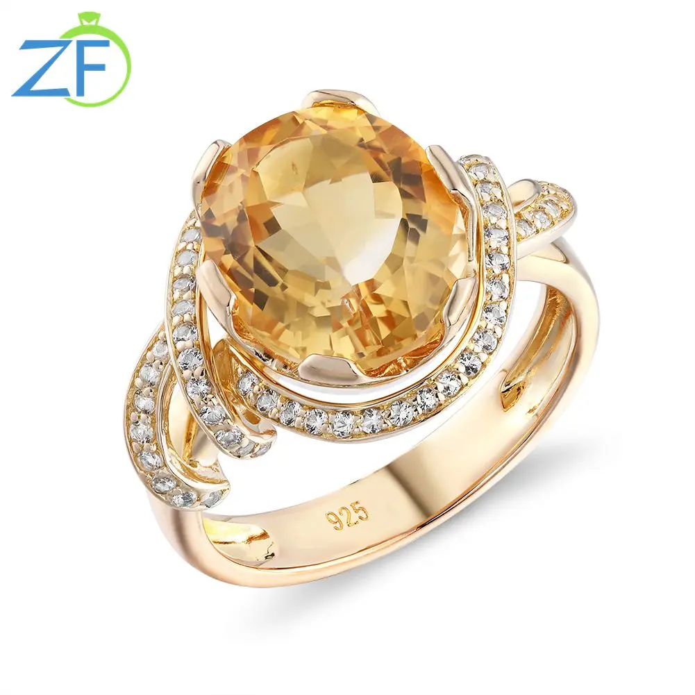 

GZ ZONGFA Luxury Custom Natural Citrine Topaz 925 Sterling Silver Jewelry for Women Couples Wedding Ring Party Birthday Gifts