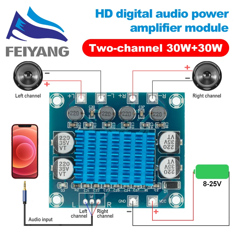 1PCS TPA3110 XH-A232 30W+30W 2.0 Channel Digital Stereo Audio Power Amplifier Board DC 8-26V 3A