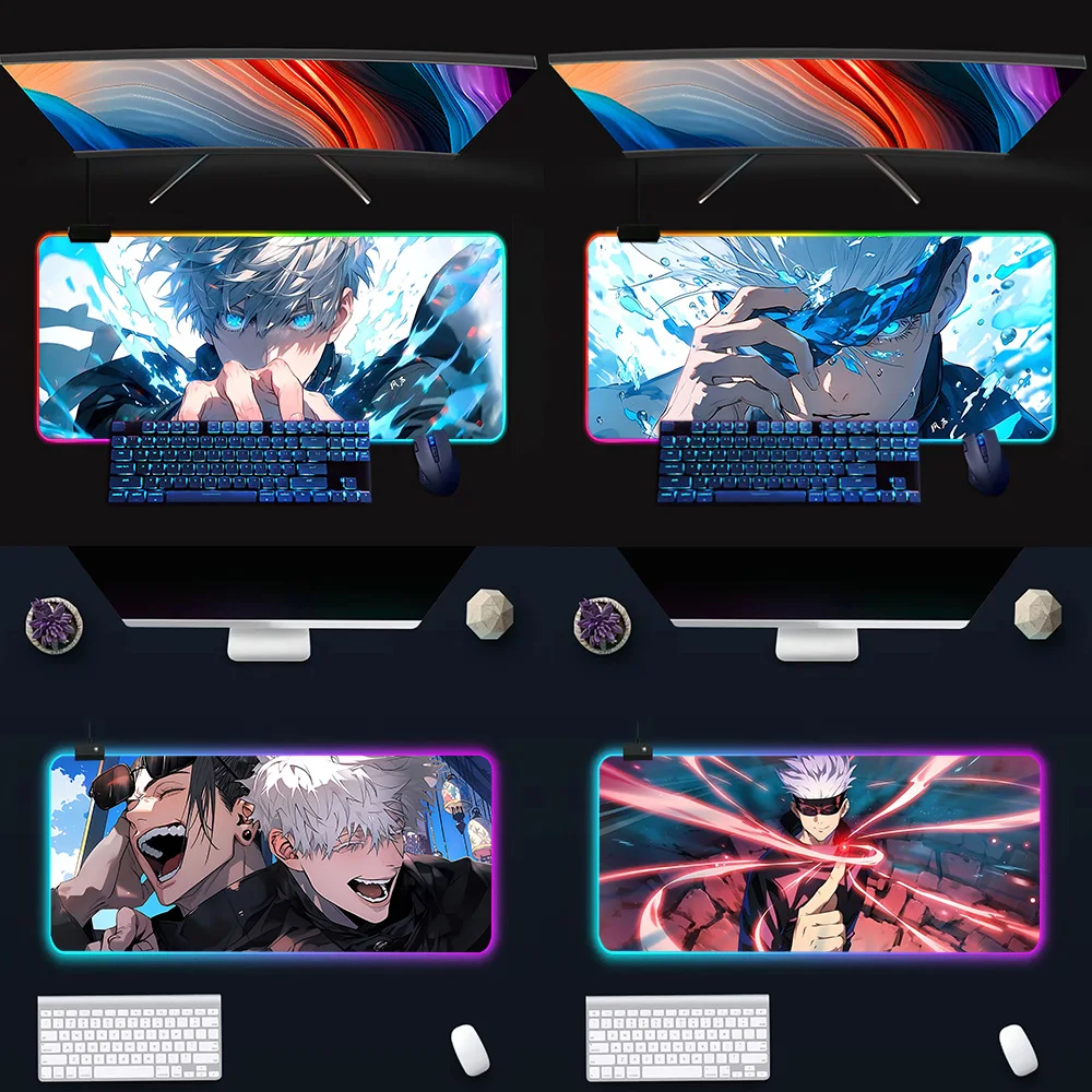 

Jujutsu Kaisen Satoru Gojo RGB Pc Gamer Keyboard Mouse Pad Mousepad LED Glowing Mouse Mats Rubber Gaming Computer Mausepad