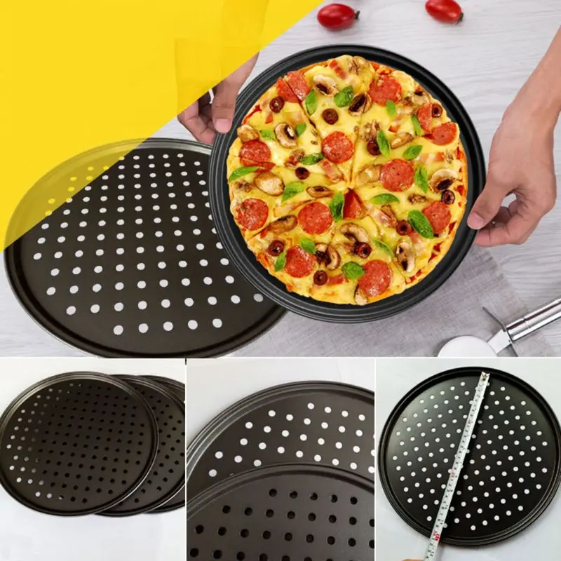 KX4B 9/10/11/12 Inch Baking Pizza Pan with Holes Carbon Steel Nonstick Kitchen Cooking Tools Pancake