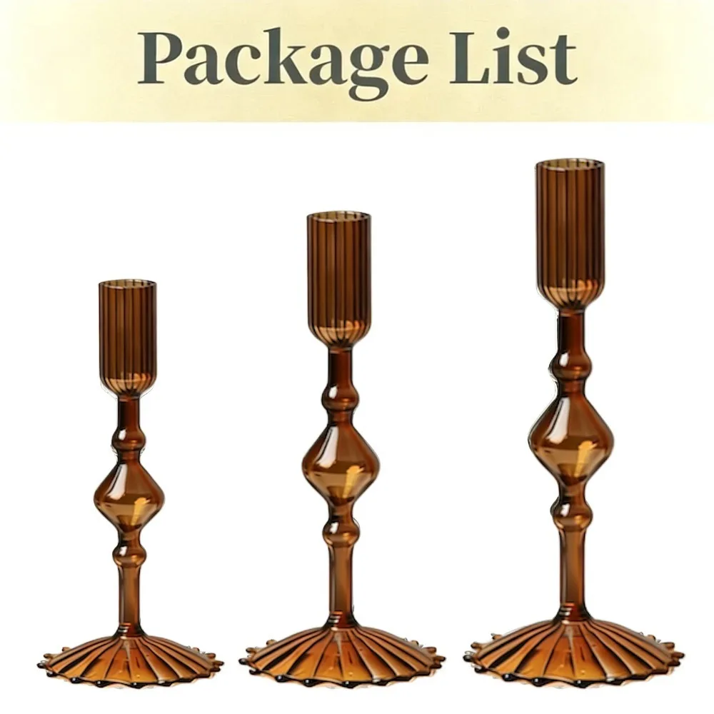 NONE 3 Stück Kerzenhalter aus Glas, konische Kerzenhalter aus Glas, grooviger, gewellter, eleganter Kerzenständer für die Party-Dekoration zu Hause 5