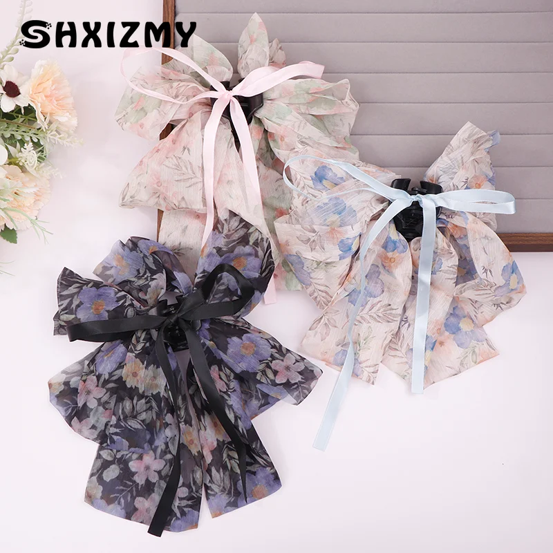 Chiffon Bow Hair Clip Women Large Bowknot Stain Hairpin Barrettes Girls Ponytail Clip Hair Accessories Headwear Gift