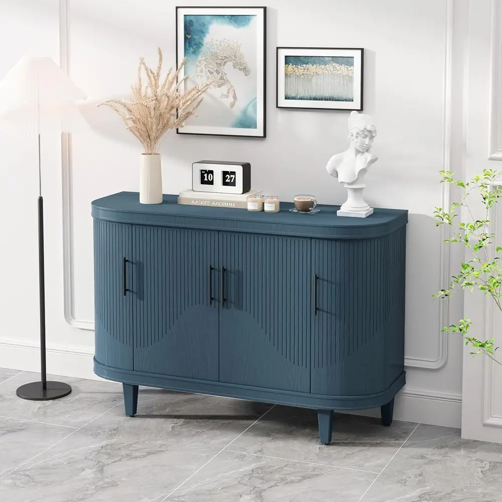 

47 Curved Sideboard with Storage, Dining Room & Kitchen, Blue Accent Coffee Bar Table