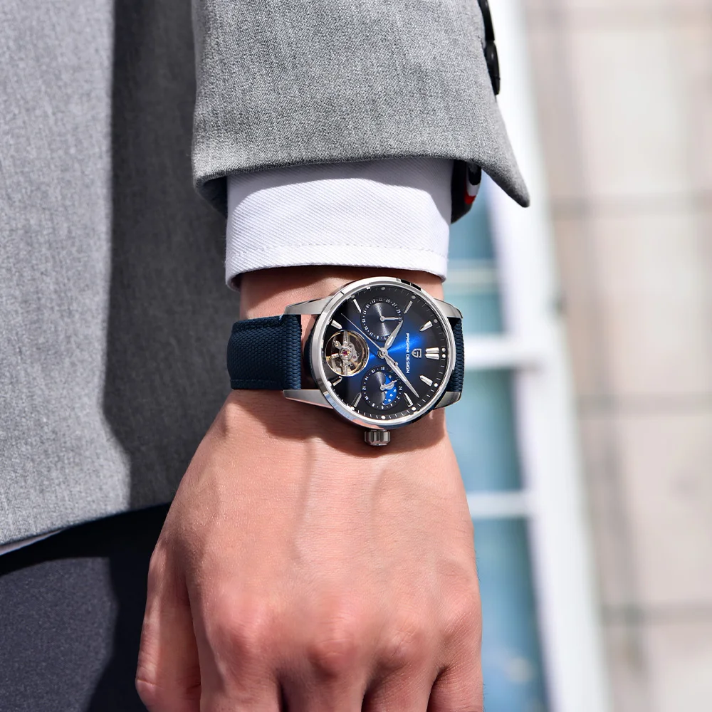 2025Pagani design Tourbillon Orologio da uomo di lusso Confezione regalo Moda Zaffiro Orologio meccanico automatico Orologio da 10BAR Fasi lunari da uomo