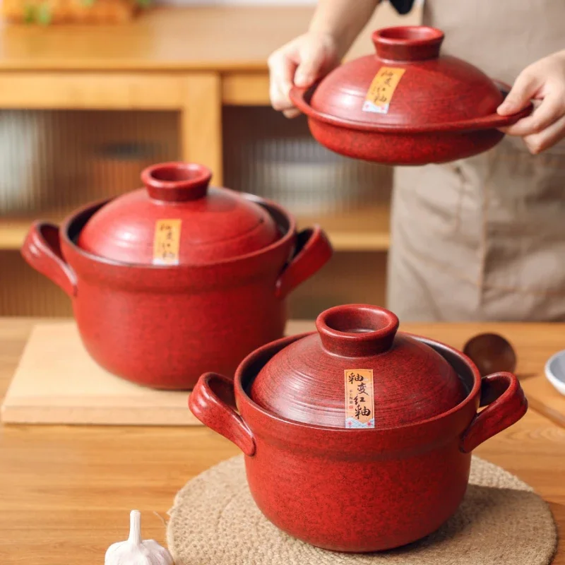 Retro Ceramic Casserole with Lid Ceramic Pot,Heat-Resistant Round Stew Pot Soup Pot for Cook Bibimbap,Soup,Rice,Stew,Casseroles