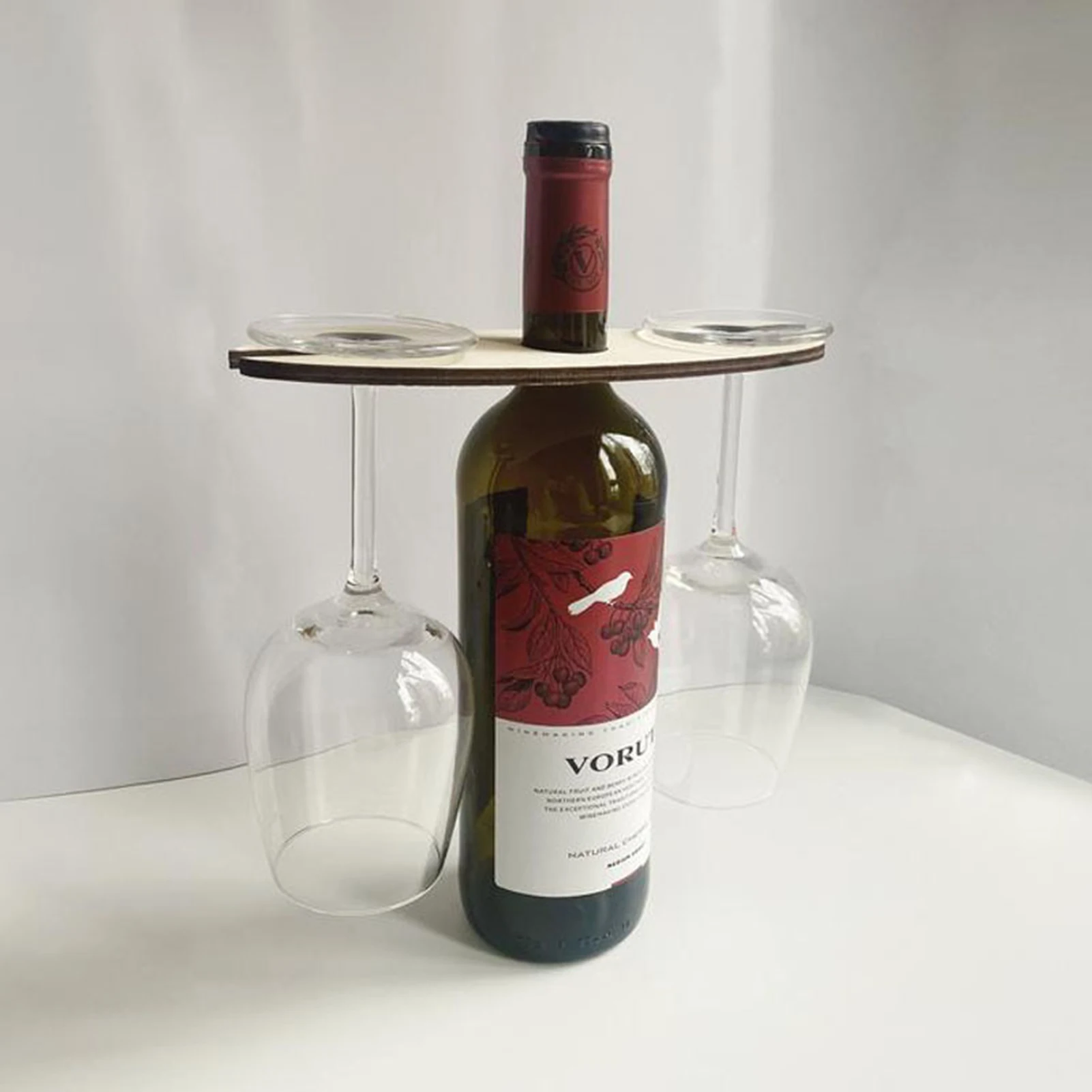 Portable Wooden Wine Bottle and Glass Holder Holiday Wine Holder Personalized Wine Glasses Holder Party Supplies 8.66*2.76in