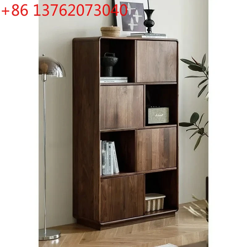 

North American modern black walnut solid wood bookshelf combination