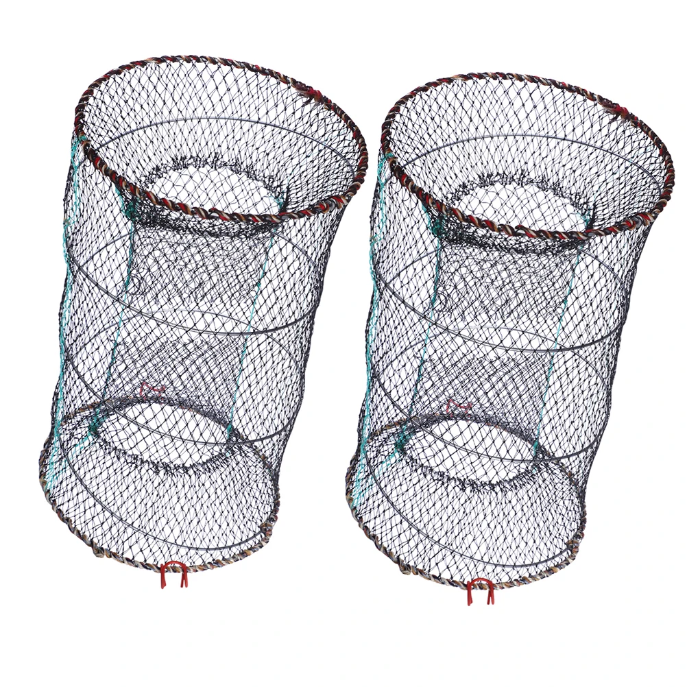 

2pcs 17X10Inch Foldable Fishing Net Trap Steel Wire Construction Fish Crab Shrimp Crawfish Minnow Bait Cage Portable Fishpond