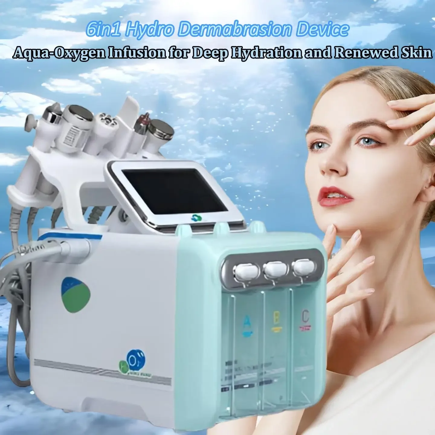 Ultrasonic Aqua Peeling, Nano Oxygen Spray, LED Light Therapy & Cooling Head For Anti-Aging Pore Cleansing And Firming At Home