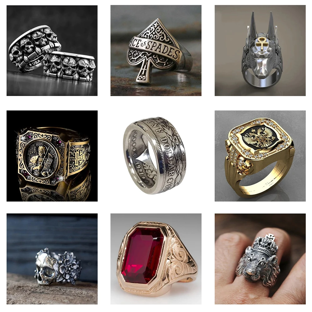 New Domineering Retro Fashion Men and Women A Variety of Mixed Punk Trend Ring Personality Street Niche Party Ring JewelleryGift