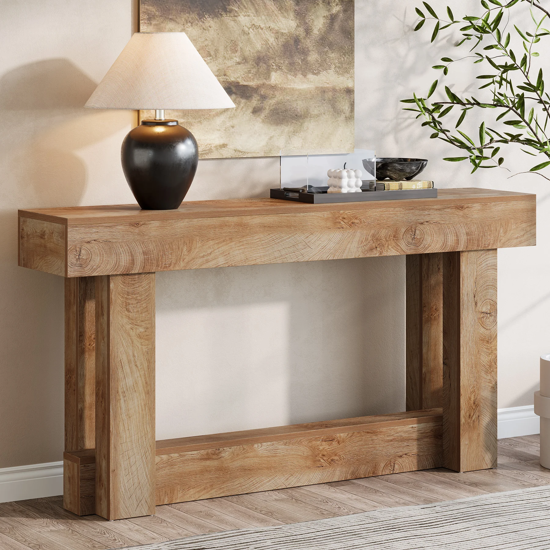 Tribesigns 63-بوصة 2-Tier ضيق طويل الخشب طاولة وحدة التحكم نمط المزرعة لمدخل غرفة المعيشة المدخل #1