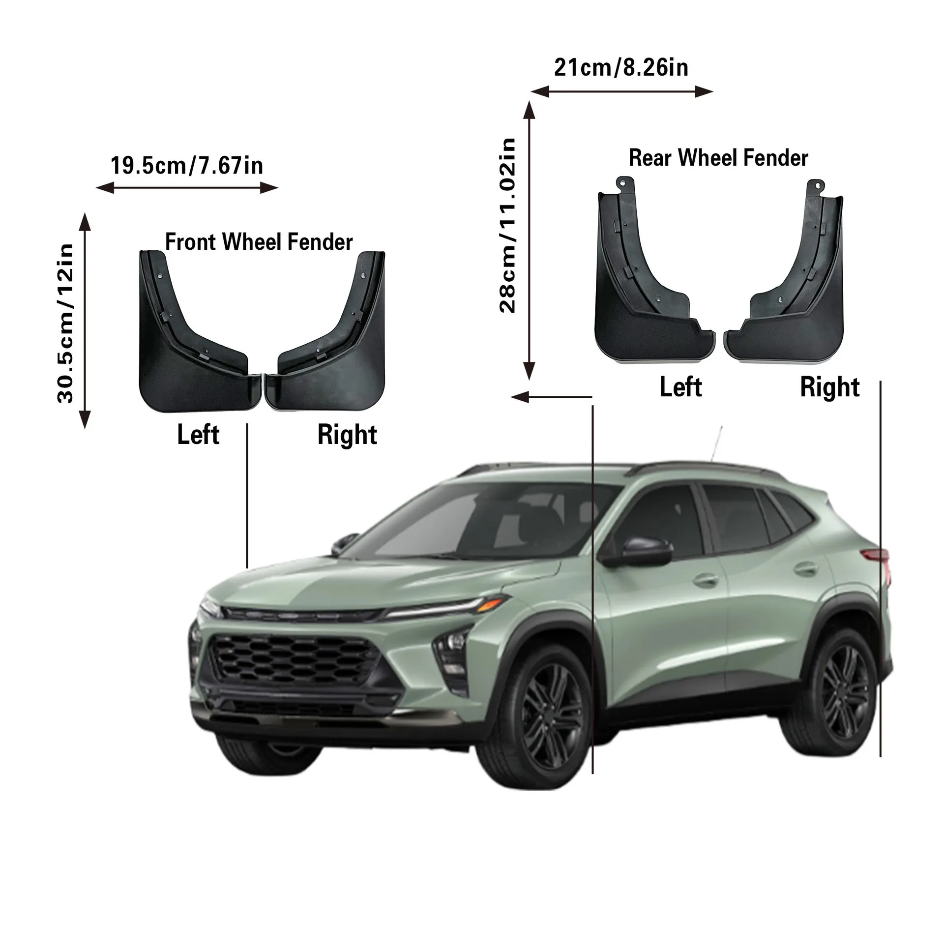 4 Stücke PP Schwarz Auto Klappen Spritzwassergeschützte Kotflügel für CHEVROLET TRAX 2024 Vorne Hinten Kotflügel Außenschutz Zubehör