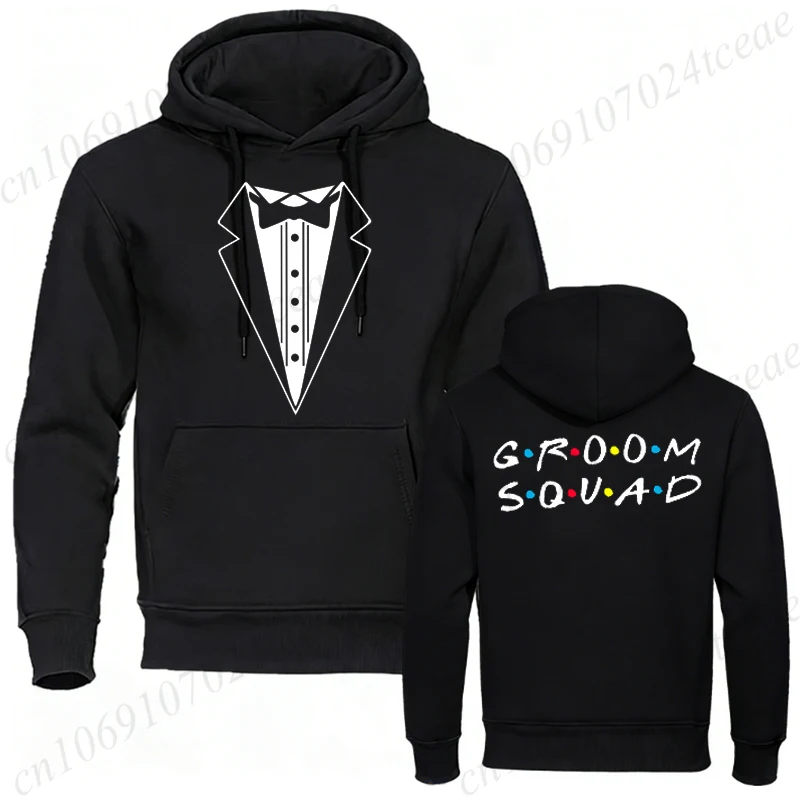 Men Hoodies Tuxedo Groomsmen Groom Squad Hoodies Groom's Friend Matching Personality Sweatshirt Friends Theme Party Print Shirt