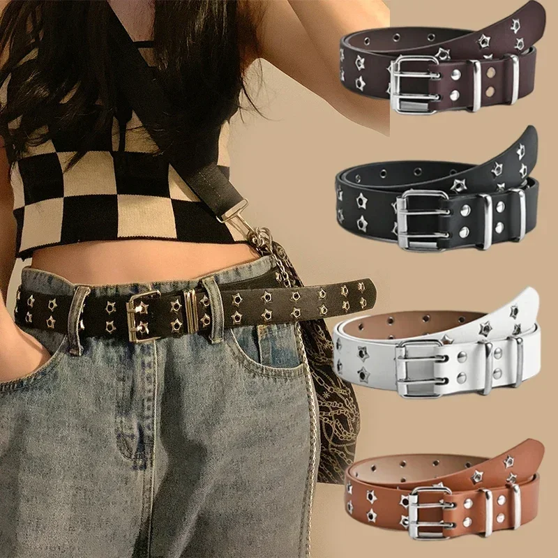 Fashion Gothic Punk Star Belt Spicy Girls DoubleSingle Eyelet Grommet Metal Buckle Leather Unisex Belt Sweet Cool Corset Belts