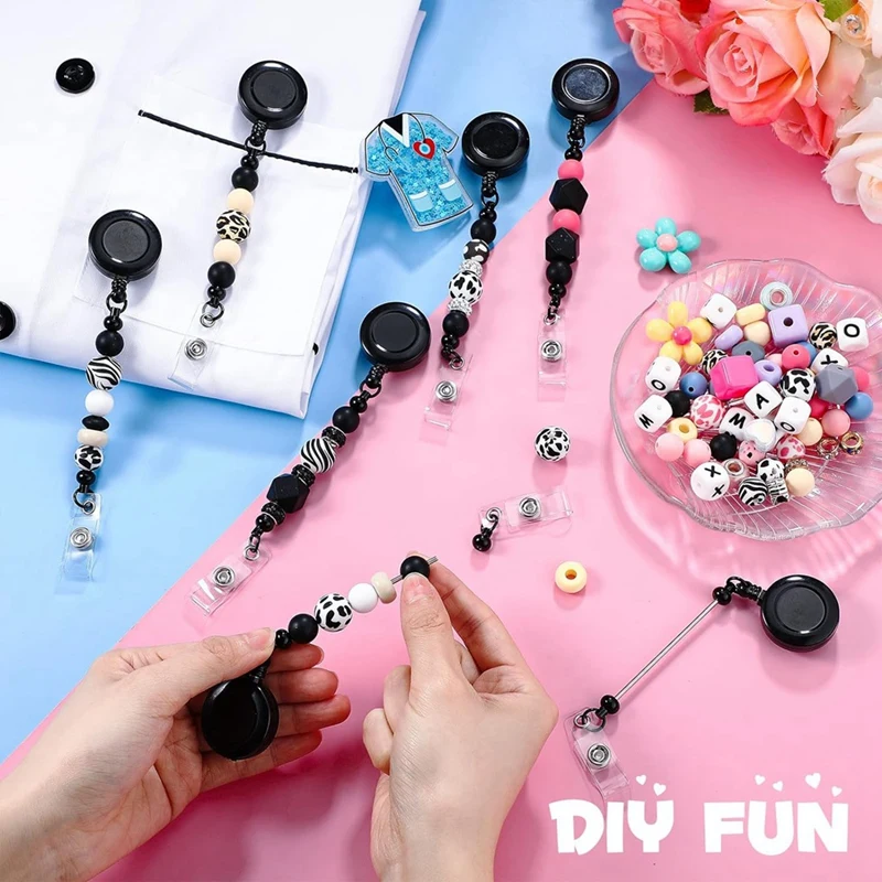 12 Stück Perlen DIY Abzeichen Rolle Kit einziehbare ID Name Abzeichen Rolle Clips Halter für Perlen leere Stange mit Gürtel clip