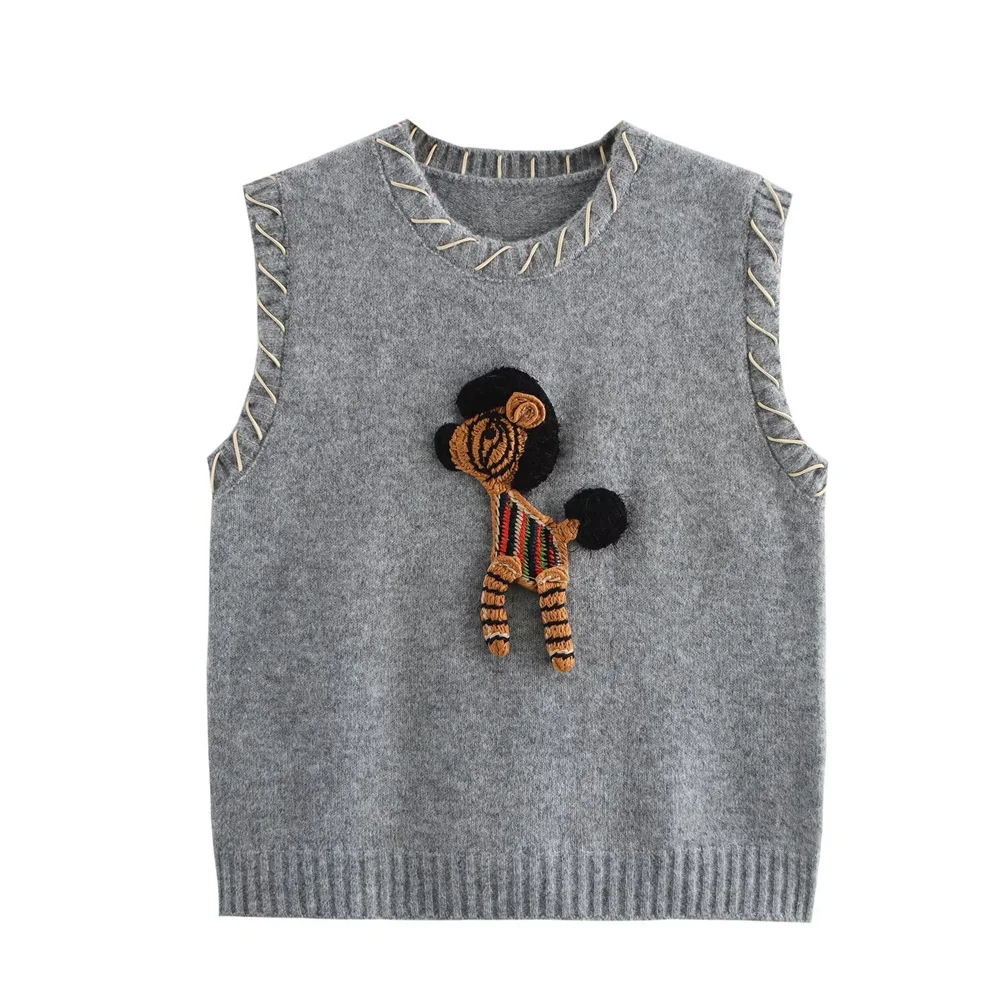 Débardeur tricoté brodé de poney pour femmes, pull doux et gluant de Style occidental, nouveau gilet empilé, printemps