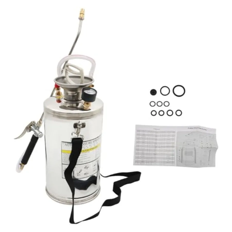 

1.5 Gallon Stainless Steel Sprayer 16 Wand and 3.3FT Reinforced Hose Heavy Duty Hand Pump Sprayer with Pressure Gauge Safety Va