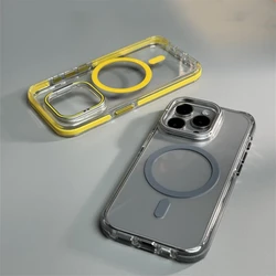 Metal Lens Kickstand Clear Phone Case for iPhone 16 17pro max 17 15 13 14 Pro 12 Magnetic Wireless Charge Non-slip Bumper Cover