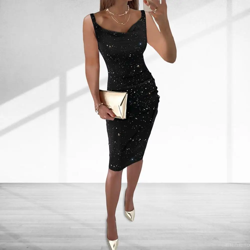 Rhinestone Midi Dress Elegant Rhinestone Embellished V Neck Party Dress with Slim Fit Backless Design for Club Nights Special