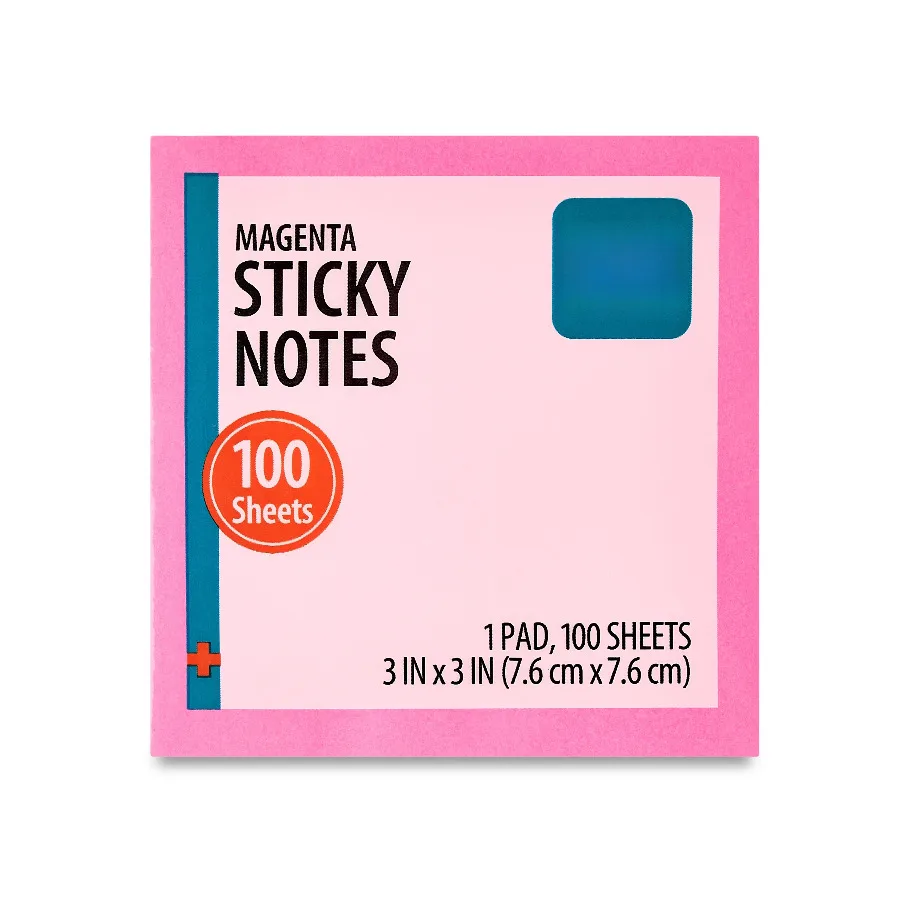 

Square Shaped Sticky Notes, 3" x 3", Magenta, 100 Sheets