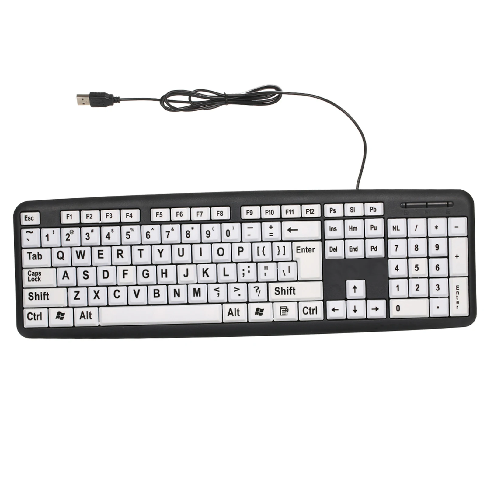 107 Keys USB Wired Keyboard for Low Vision Users with Large White Keys Black Letters for Old Men Computer Peripheral Accessories