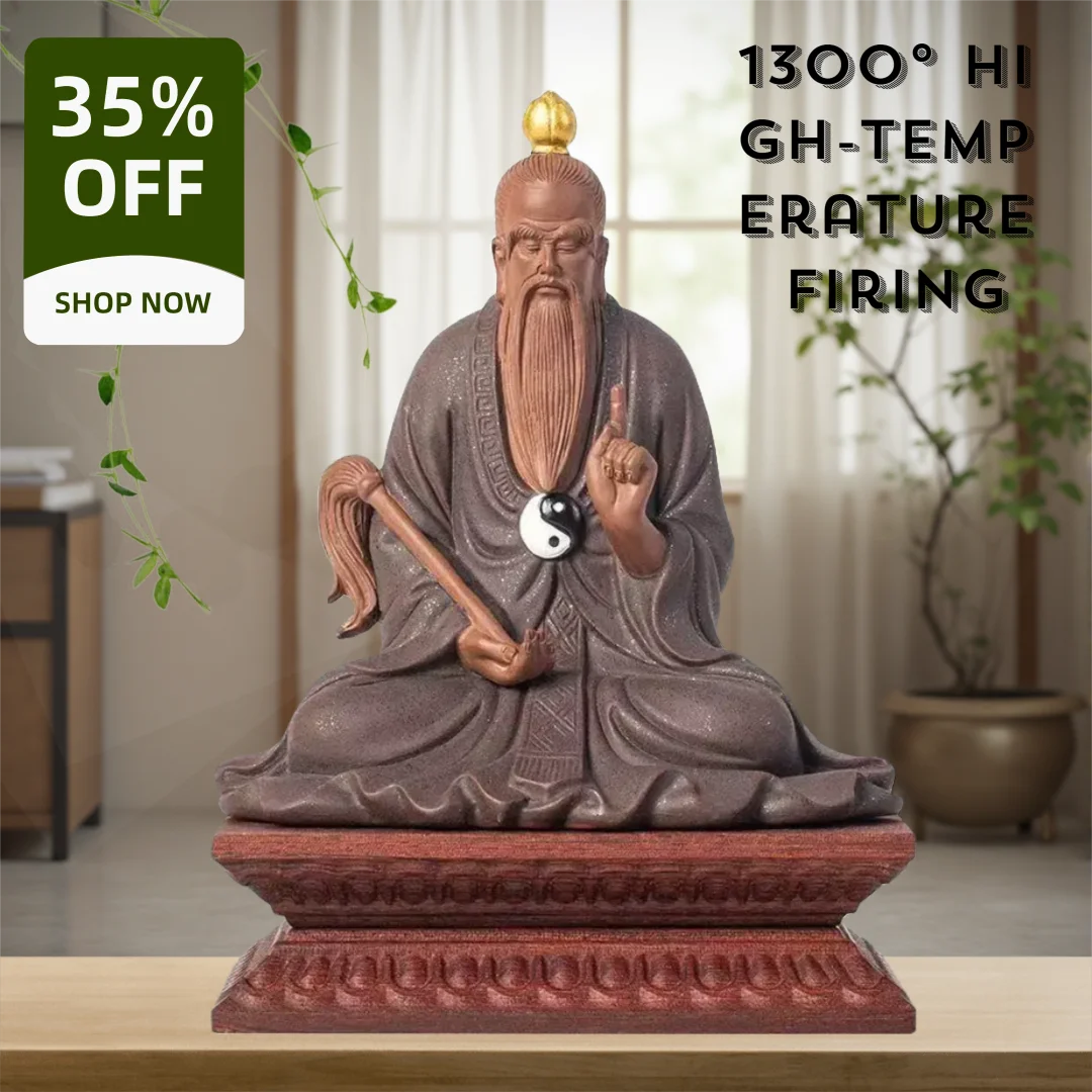 Estatua de figura taoísta de cerámica Taishanglaojun Yuan shi Tianzun, escultura hecha a mano de arena púrpura, estatuas de Feng Shui para el hogar y la habitación