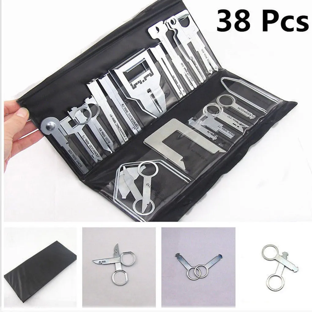 38pcs Car Audio Stereo Cd Player Radio Removal Repair Tool Kits With Sturdy Pouch Auto Door Panels Interior Disassembly Tool