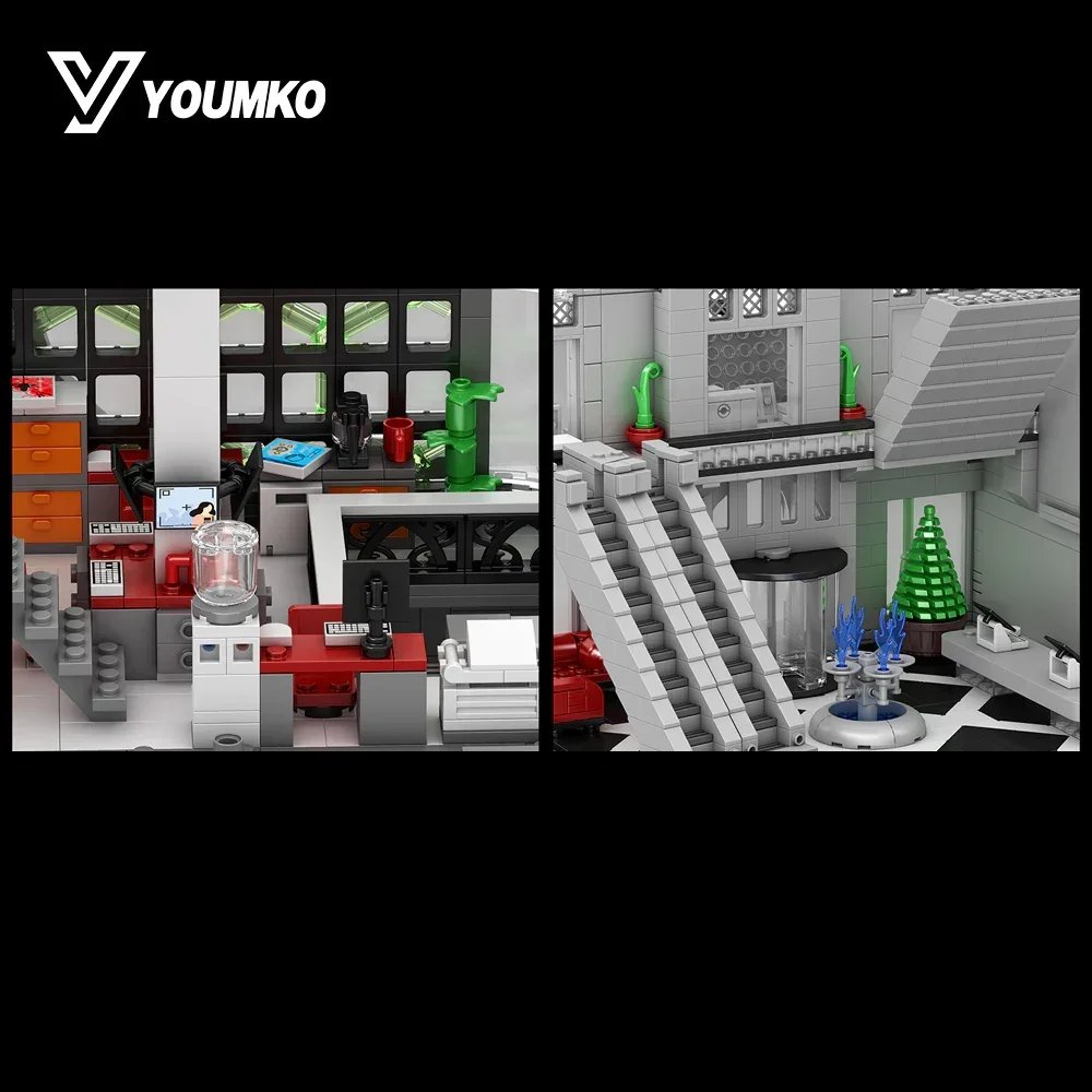 6375 ELEMENTÓW MOC Oscorps House Klocki Konstrukcyjne Filmowa Klasyczna Czarna Wieża Model Architektoniczny ze Światłem Zabawki do Samodzielnego Montażu Prezent dla Dorosłych