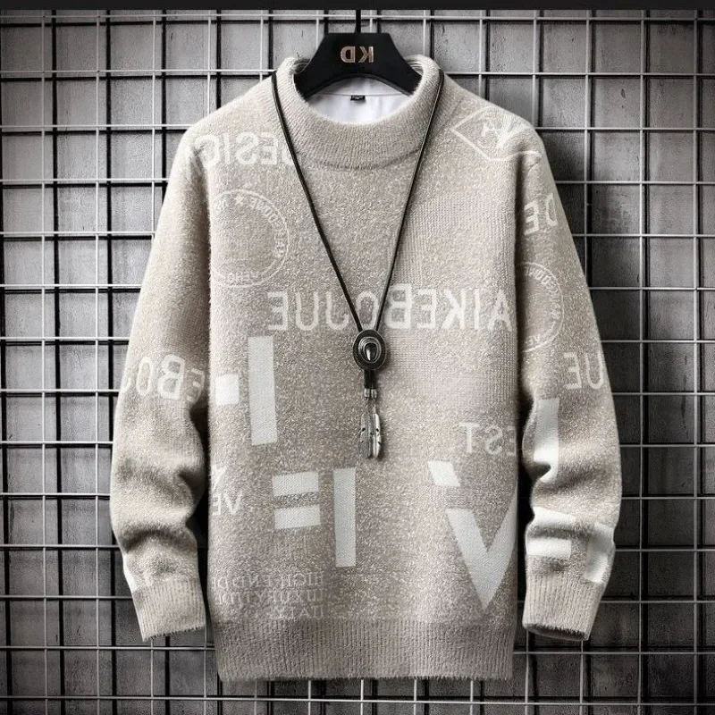 Suéteres de punto cálidos para hombre, jersey de otoño e invierno, prendas de punto de lana para hombre, ropa Popular de moda coreana holgada Vintage