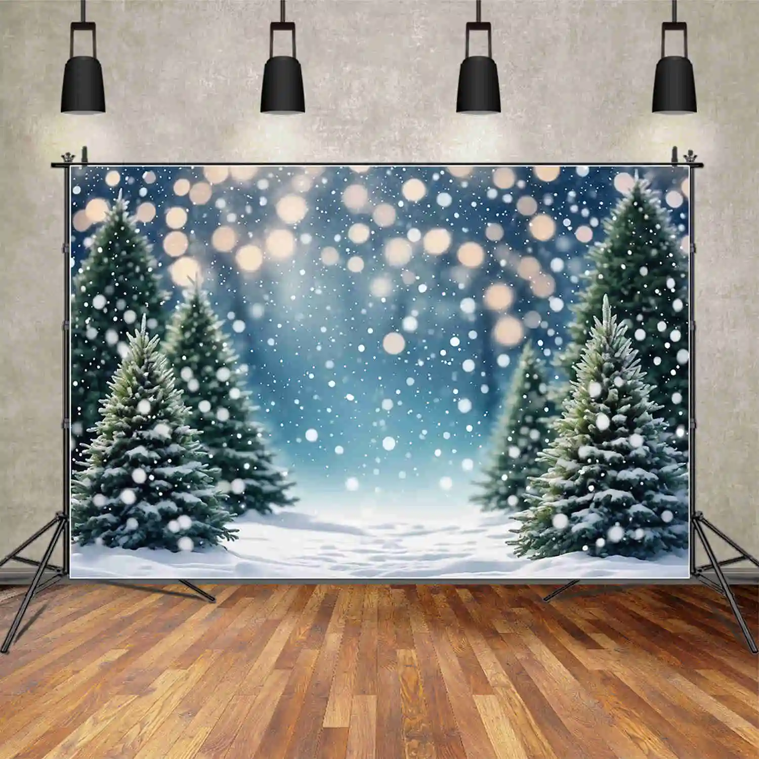 MOON.QG Winter Field Backdrops Pine Trees Children Outdoor Snow Christmas Background Custom Party Decoration Photo Zone Props