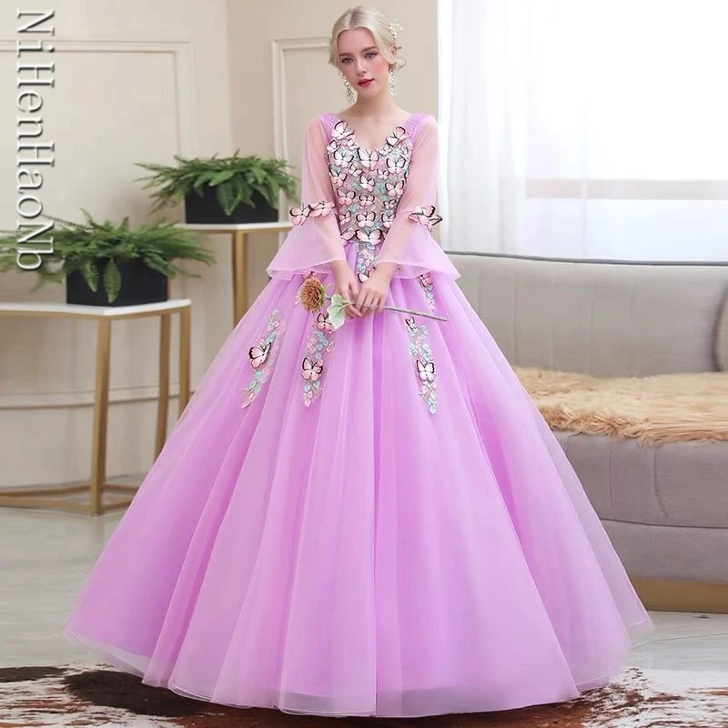 Lace Butterfly Quinceanera Dresses Prom Party Gown Floor Length Purple Vestidos De 15 Quinceañera