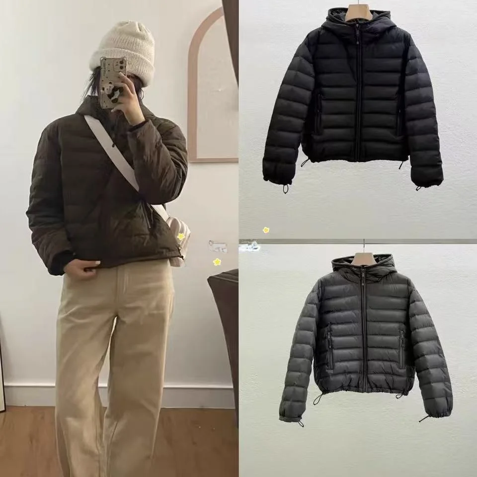 

Winter New Style Loose Casual Korean Style down Jacket with Hood Zipper Ribbone Design Warm Nylon Fabric Commute Windbreaker