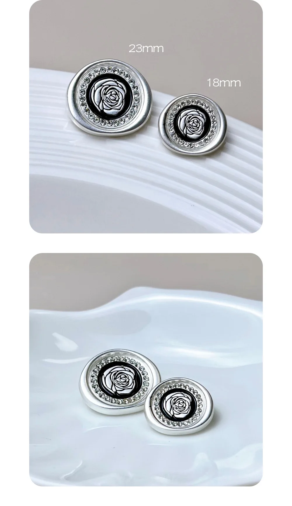 10 Stück Metall-Rosenknöpfe zum Nähen, für Kleidung, DIY-Bastelarbeiten, Pullover, mit eingelassenen Strasssteinen, dekorative, hochwertige Modeknöpfe, Accessoires – Detail 6