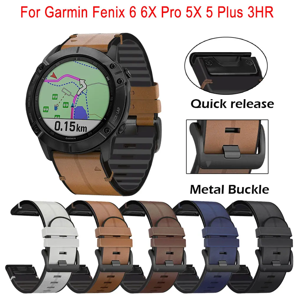 22mm 26mm For Garmin Fenix 6/6X Leather Strap Replacement Quick Release Watchband for Garmin Fenix 5/5 Plus/5X Smart Watch Band