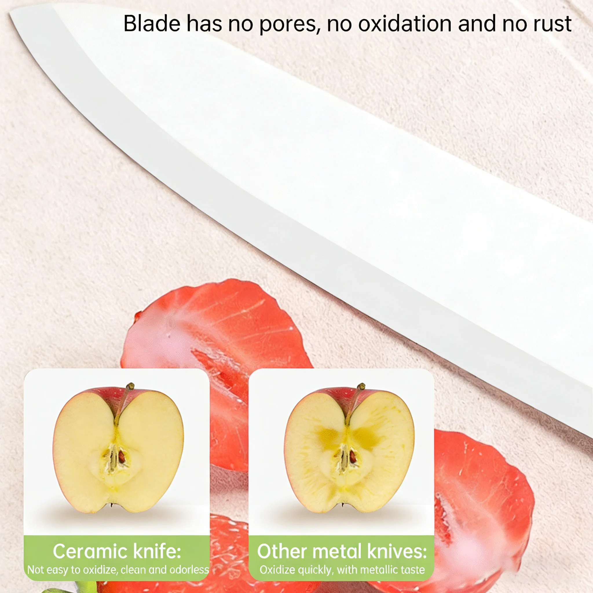 Ceramic kitchen knife, an antioxidant ceramic blade lightweight knife for kitchen use for handling fruits, vegetables, and meats