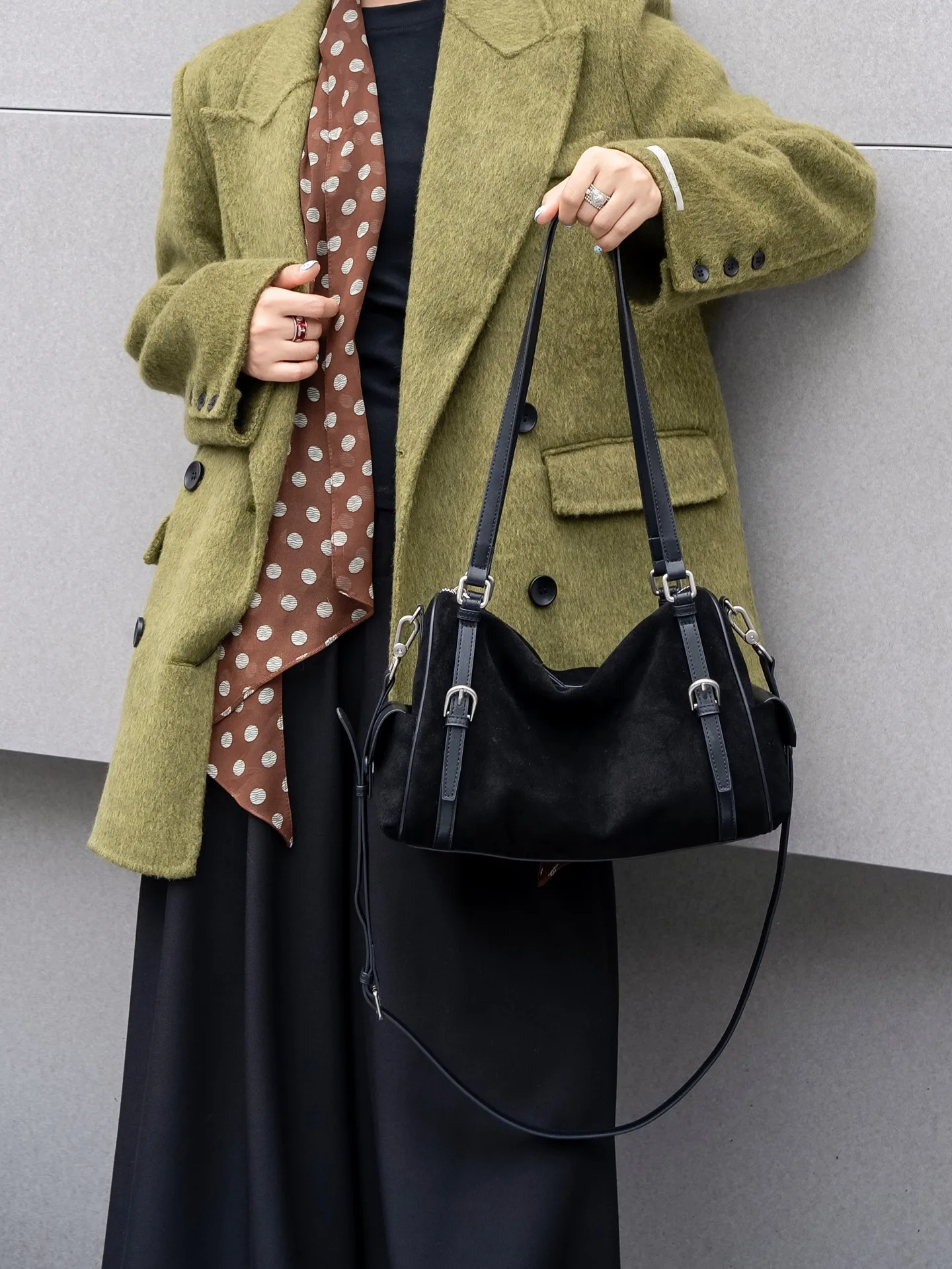 New Autumn Winter Matte Cowhide Bag, European American Vintage Large Capacity Underarm Crossbody Commute Boston Bag For Women