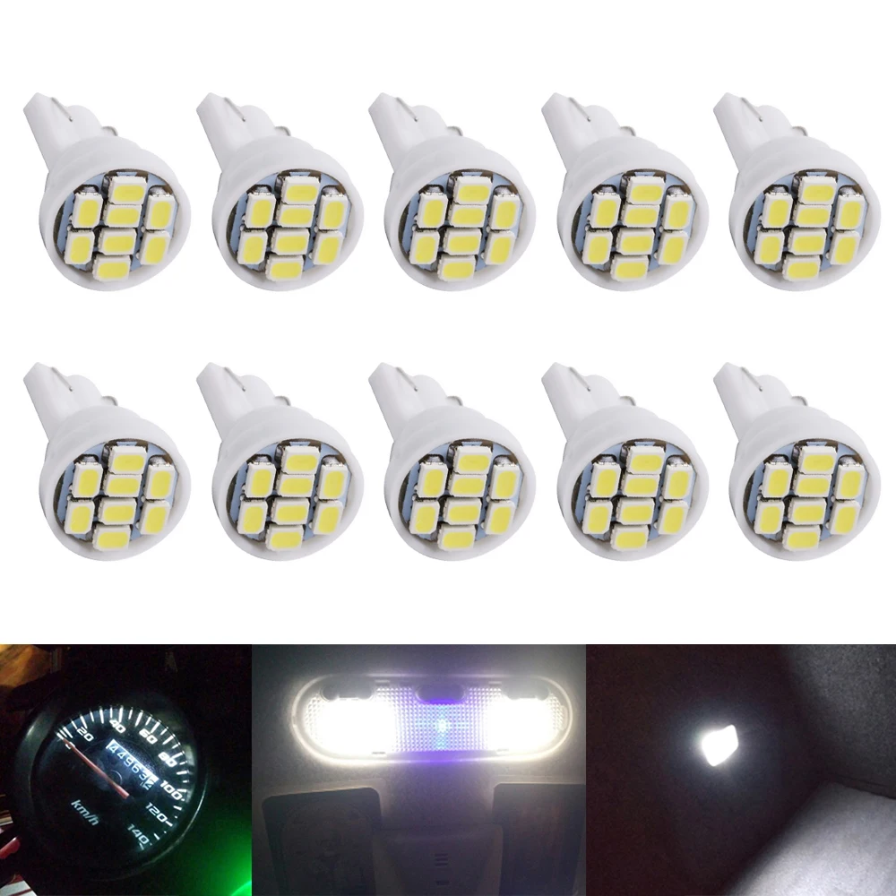 

10Pcs Car Running Lights General T10 1206 8SMD Wedge Patch Gap Lamp Model Reading Signal Instrument Light Waterproof Universal