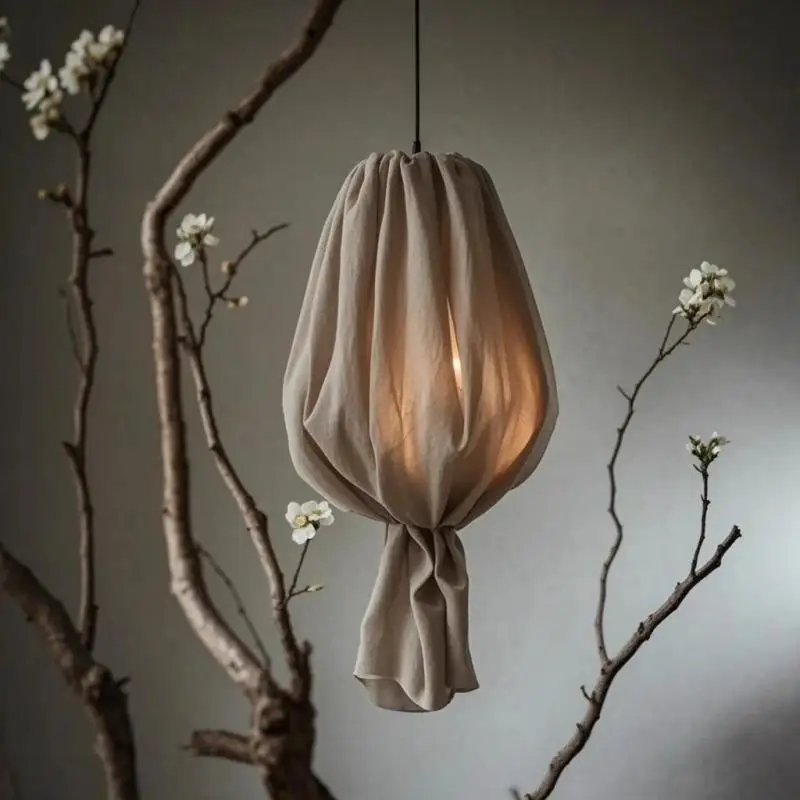 

Japanese style fabric Wabi sabi pendant light restaurant kitchen bedroom dining table bar pendant light Zen tea room retro fabri