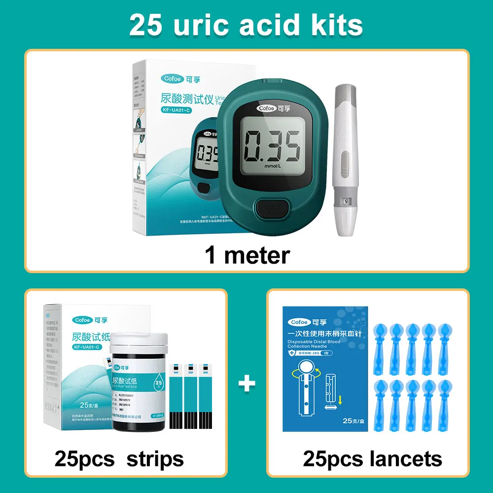 Cofoe – moniteur d'acide urique, avec bandelettes de Test et lancettes d'aiguilles pour la mesure de
