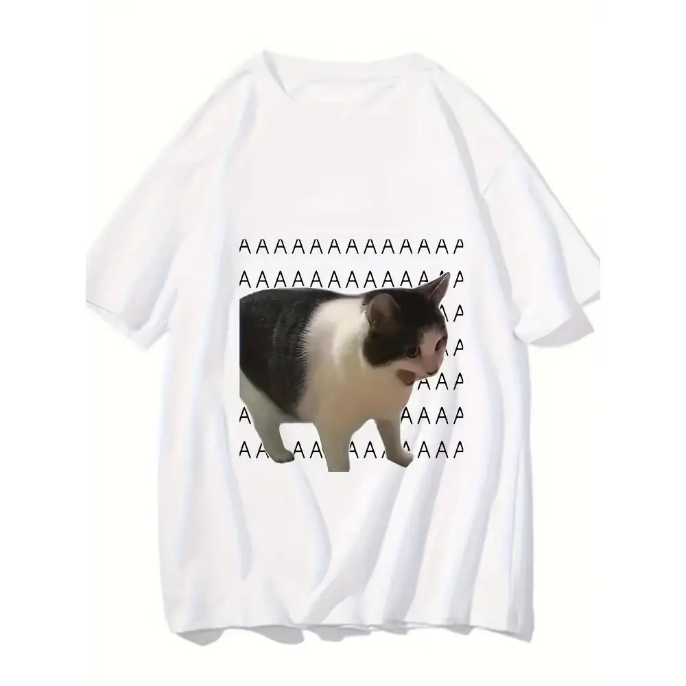 Men Fashion Funny Crying Cat Graphic Print Streetwear Casual Short Sleeve Summer Multi Purpose T Shirt Harajuku Style Top Gift