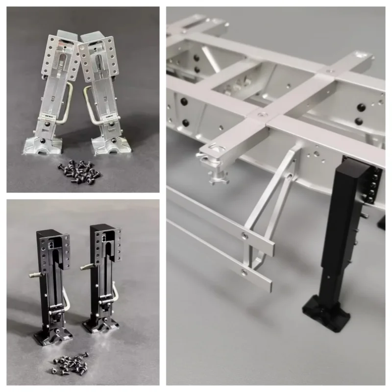 1 Paar schwarze Metallstützbeine für 1/14 Tamiya RC Truck 40-Fuß-Anhänger Sattelzug DIY-Teile LKW DIY-Zubehör Spielzeug – Detail 1