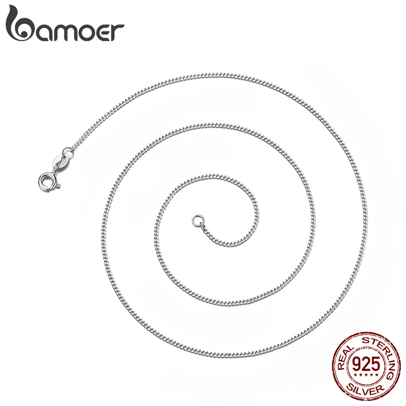 قلادة سلسلة جانبية من الفضة الإسترليني عيار 925 من الذهب الصلب من BAMOER للنساء والفتيات، قلادة سلسلة رفيعة من الفضة مقاس 1.2 مم